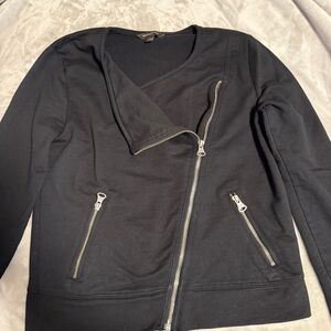 BANANA REPUBLIC Diagonal Zip Round Neck Black Knit‎ Sweater Jkt Size Small